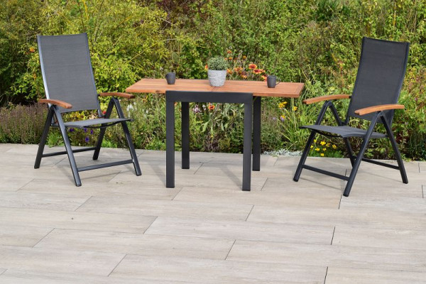 Merxx Toblino Set 3-teilig, 2 Toblino Klappsessel, 1 Balkonausziehtisch 65 (130) x 65 cm, Aluminiumgestell mit Textilbespannung und FSC Akazie, 50861-309