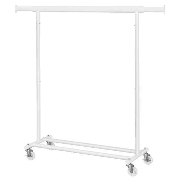 SONGMICS Kleiderstange auf Rädern, schwere Kleiderstange, mit ausziehbarer Hängestange, 90 kg Tragfähigkeit, tragbar, klassische weiße, HSR013W01