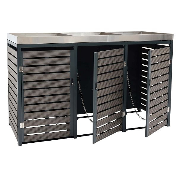 Mendler 3er Mülltonnenverkleidung HWC-K14, Mülltonnenbox mit Pflanzkasten, 112x63x78cm WPC Edelstahl 107kg, anthrazit, 87616+87617+87618