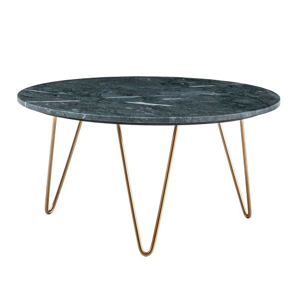 Wohnling Couchtisch Echter Marmor Grün 70x70x35cm Sofatisch Metall Gold, Design Dreibein Rund, Marmortisch Loungetisch Groß, WL7.211