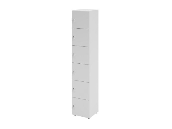 Hammerbacher Schließfachschrank schmal 6OH, 6 Türen mit Schloss, Korpus: weiß, Türen: Grau, 40 x 40 x 215,6 cm (BxTxH), V264L6/W/5/DS