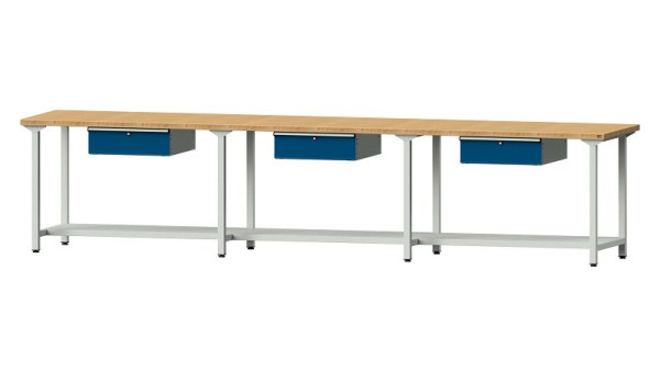 ANKE Werkbänke Arbeitstisch, Modell 203, 4050 x 800 x 890 mm, RAL 7035/5010, BMP 40 mm, 401.533