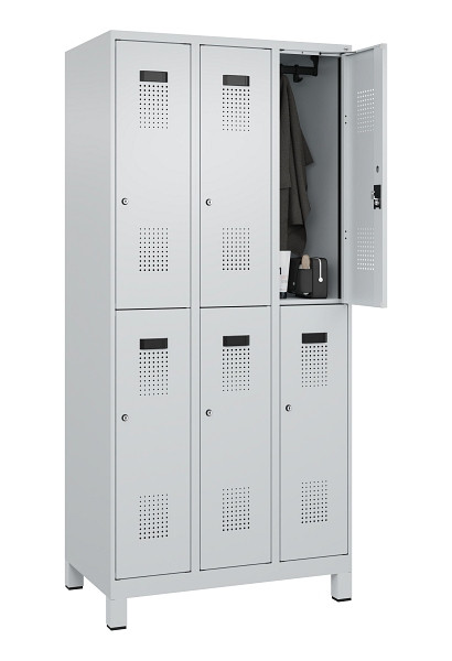 C+P Doppelstöckiger Spind Evolo PLUS, mit Füßen, 6 Fächer, 1950x900x500mm, 7035, Frontfarbe RAL 7035 Lichtgrau, Zylinderschloss, 049310-30 S10040
