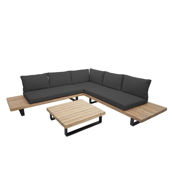 Mendler Garten-Garnitur HWC-H54, Garnitur Sitzgruppe Lounge-Set Sofa, Spun Poly Akazie Holz, Kissen dunkelgrau, 73642+73643
