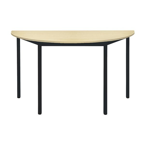 Bisley Mehrzwecktisch, Halbrund, Breite 1400 mm, Tiefe 700 mm, 19mm Tischstärke, 333 schwarz x MP ahorn, MTH1407MP333