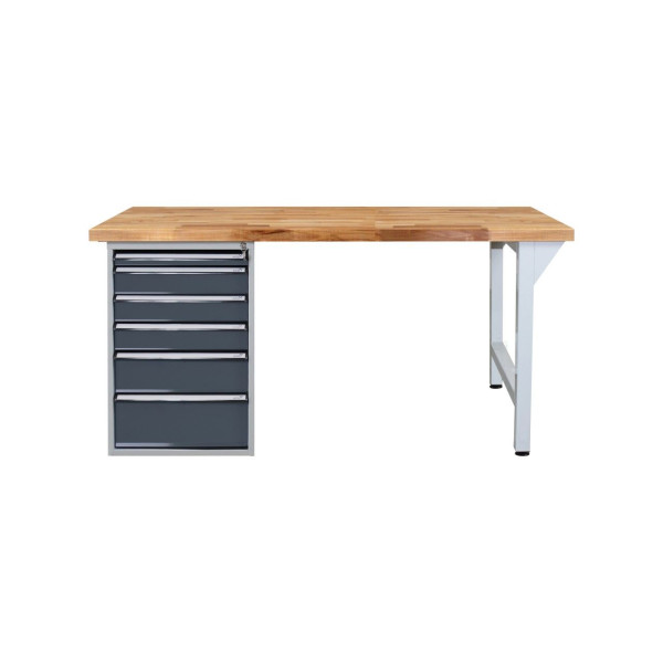 ADB Werkbank mit Schubladenbox-6 Schubladen, H850xB1500xT750mm, RAL 7035, 42674