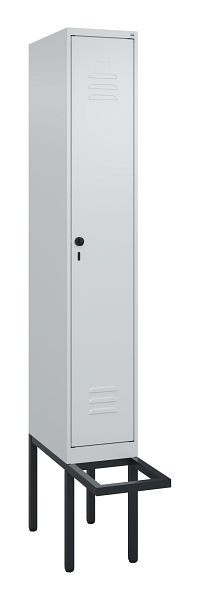 C+P Umkleidespind Classic PLUS, 2120x300x815mm, 7035/7035, Drehriegel, Buche-Sitzleisten, je 2 Doppel-Haken, 0800407-10F S10009