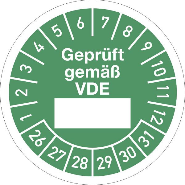 Moedel Prüfplakette Geprüft gemäß...2026 - 2031, Folie, Ø 30 mm, VE: 10 Stück/Bogen, 107216