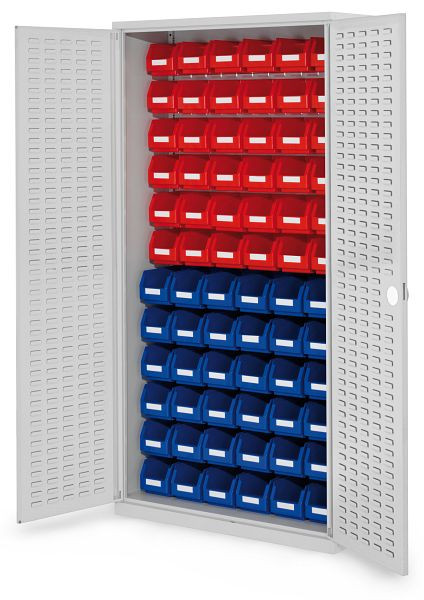 Kappes RasterPlan- Schlitzplattenschrank, H1950 x B 1000 x T 410 mm RAL 7035, Modell 52, Schlitzplattentüren bestückt mit Lagersichtkästen, 1353.02.4013
