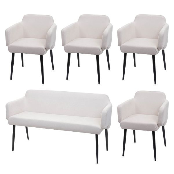 Mendler Esszimmer-Set HWC-L13, 4er-Set Stuhl+Sitzbank Esszimmergruppe Sitzgruppe Esszimmergarnitur, Stoff/Textil, creme-weiß, 98086+4x98075