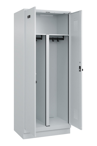 C+P PSA Schwarz-Weiß-Spind Evolo PLUS, mit Sockel, 2 Abteile, 1950x800x500mm, 7035, RAL 7035 Lichtgrau, Drehriegel, 049022-22P S10013