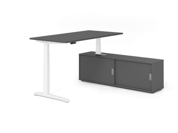 Hammerbacher Schreibtisch XBHM16, 160x80cm, Platte: Graphit, 25mm dick, C-Fuß Gestell Weiß, Höhe: 65 - 129 cm, Graphit / Graphit, VXBHM16SB/G/W/G/G