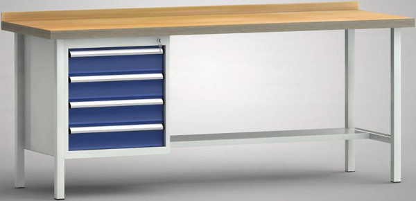 KLW Standard-Werkbank - 2000 x 700 x 840 mm L x T x H, links 4x125EA, WS118N-2000M40-E7029