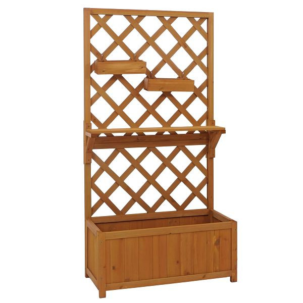 Mendler Hochbeet HWC-P68, Pflanz-/Blumenkasten Rankgitter Rankhilfe Ablage Hängekästen Holz FSC® 135x70x30cm, natur, 119658