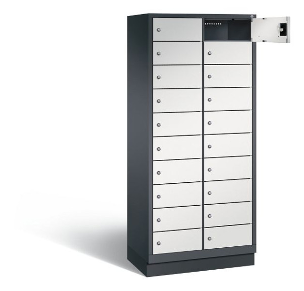 C+P Schließfachschrank Evolo, H1800xB810xT500mm, Farbe: Schwarzgrau / Lichtgrau, mit Steckdosenleiste, 48020-2210 S10178