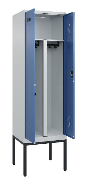 C+P PSA Doppel-Spind Evolo PLUS, Gestell, 2 Abteile, 2120x600x500mm, 7035/5023, Zylinderschloss, 0490327-20P S10035
