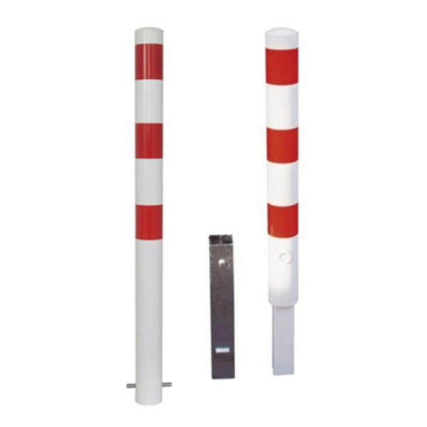 Stein HGS Absperrpfosten -Bollard-, ortsfest /zum Aufdübeln, ohne Farbe, 2 Ösen (180°), Rundrohr Ø 89 mm, 489p-2