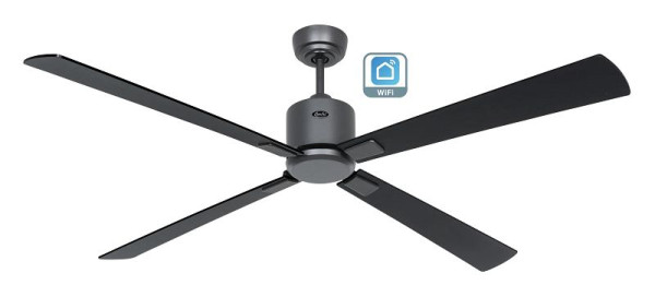 CasaFan Deckenventilator Eco Neo III 152 Lack basaltgrau-Massivholz Lack schwarz/Teak WiFi, 952303W