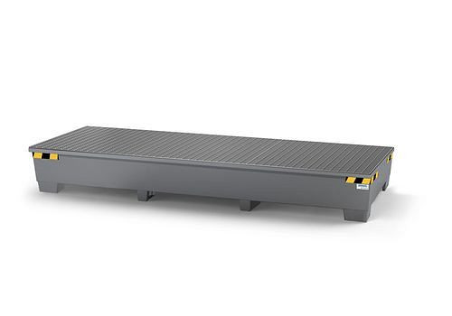 DENIOS Auffangwanne pro-line für 3 IBC, grau lackiert, 3 Gitterroste, 273891