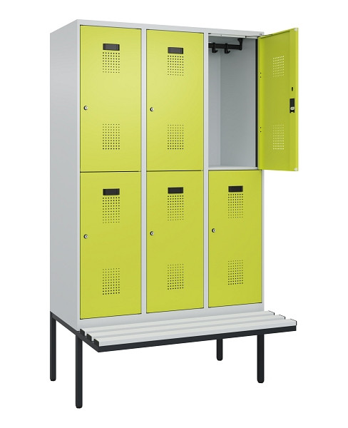 C+P Doppelstock-Spind Evolo PLUS, Bank, 6 Fächer, 2120x1200x815mm, 7035/0024, Zylinderschloss, Sitzfläche Kunststoff, 0493407-32 S10123