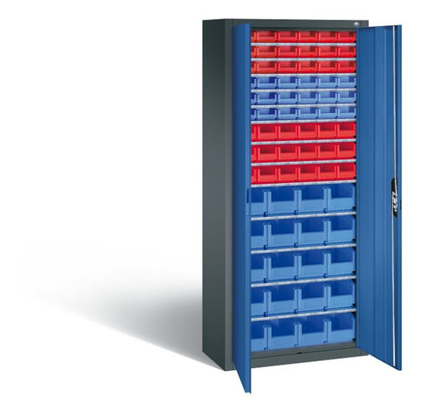 C+P Magazinschrank Serie 13, H1690xB700xT300mm, Farbe: Anthrazitgrau / Enzianblau, Muldengriff, 133413-27 S10098