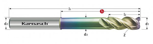 Karnasch VHM-Schaftfräser lang gewuchtet HSC/HPC d= 4,0/L3=18/L2= 11/Z=3 NHC-7000, 3062230400018