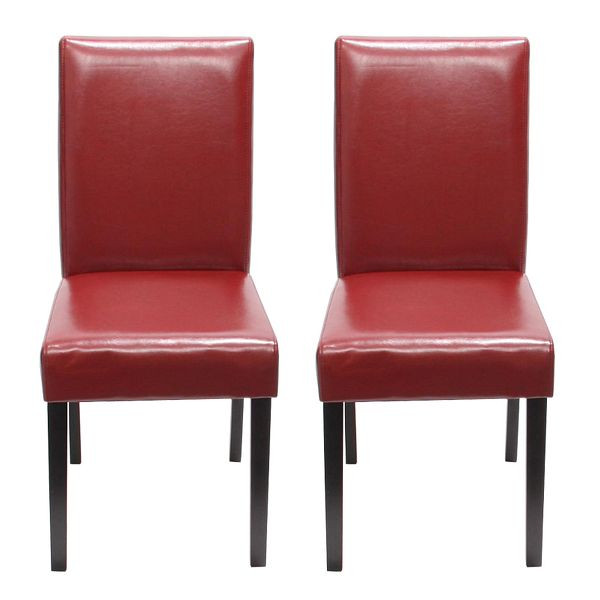 Mendler 2er-Set Esszimmerstuhl Stuhl Küchenstuhl Littau, Leder, rot, dunkle Beine, 7978