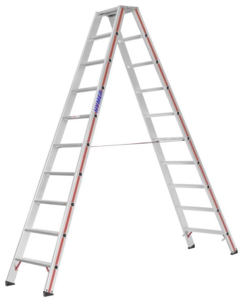 HYMER Stufenstehleiter, beidseitig begehbar, 2x10 Stufen, Länge 2,54 m, Standhöhe: 1,85 m, 802420