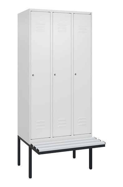 C+P Umkleidespind Classic PLUS, 3 Abteile, 2120x900x815mm, 9016/9016, Zylinderschlösser, je 2 Doppel-Haken, 0800407-30F S10029