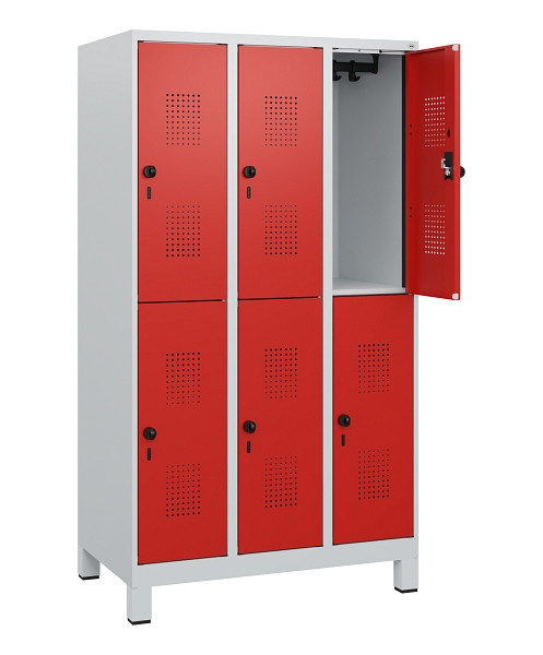 C+P Doppelstöckiger Spind Evolo PLUS, Füße, 6 Fächer, 1630x900x500mm, 7035/3020, Drehriegel, 0493105-30 S10005