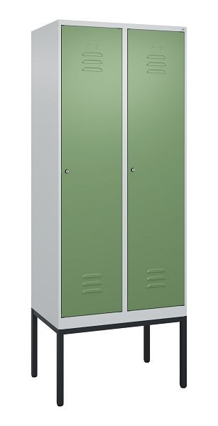 C+P Umkleidespind Classic PLUS, Gestell, 2 Abteile, 2120x800x500mm, 7035/6011, Zylinderschlösser, 0800307-22 S10021
