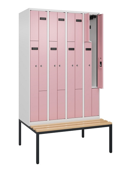 C+P Z-Spind Evolo PLUS, 8 Fächer, 2120x1200x815mm, 9016/3015, Zylinderschloss, Material Sitzfläche Buche-Hartholz, Sitzbank, 0490537-408 S10045