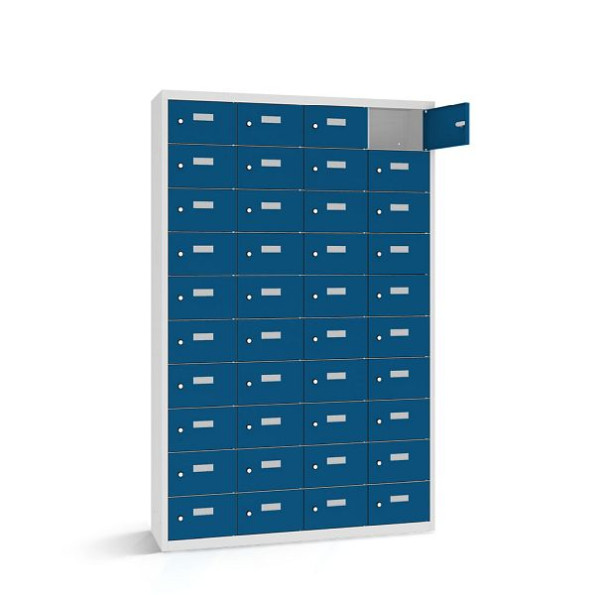 Rotstahl Wertfachschrank, 40 Fächer, Tür einwandig, kurzer Sockel, Korpus: lichtgrau, Türen: enzianblau, 2161-041003-1151112-7035-5010