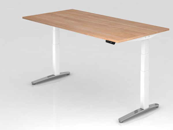 Hammerbacher Sitz-Steh-Schreibtisch elektrisch 200x100cm Nussbaum/weiß, poliert, Rechteckform, VXBHM2E/N/WC