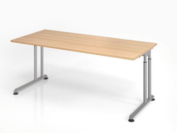 Hammerbacher Schreibtisch ZS19, 180 x 80 cm, Platte: Eiche, 25 mm dick, ABS-Dickkante, Rechteckform, Silber, VZS19/E/S