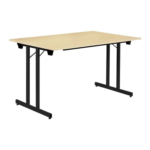 Bisley Klapptisch, rechteckig, Breite 1400 mm, Tiefe 700 mm, 19mm Tischstärke, 333 schwarz x MP ahorn, KT1407MP333