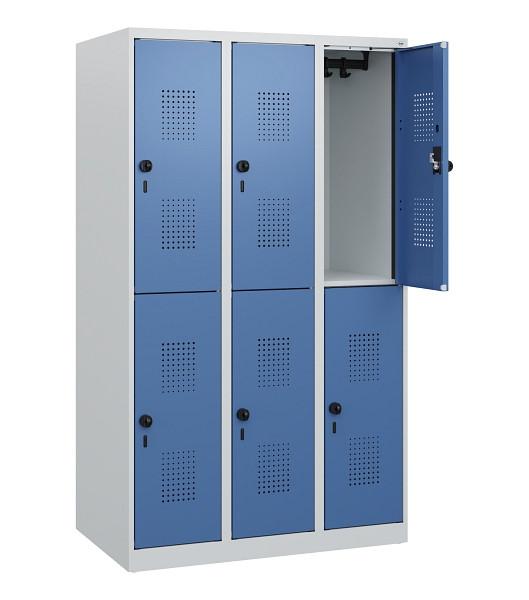 C+P Doppelstöckiger Spind Evolo PLUS, 6 Fächer, 1530x900x500mm, 7035/5023, Drehriegel, 0493005-30 S10008