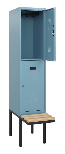 C+P Doppelstock-Spind Evolo PLUS, Bank, 2 Fächer, 1950x400x815mm, 0010/0010, Zylinderschloss, Sitzfläche Buche-Hartholz, 0493405-12 S10057