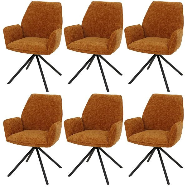 Mendler 6er-Set Esszimmerstuhl HWC-G67, Küchenstuhl Stuhl mit Armlehne, drehbar Auto-Position, Chenille, senfgelb, 6x122256