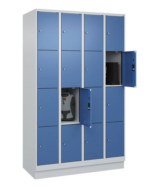 C+P Schließfachschrank Evolo PLUS, mit Sockel, 16 Fächer, 1950x1200x500mm, 7035/5023 Fernblau, 049020-404 S10008