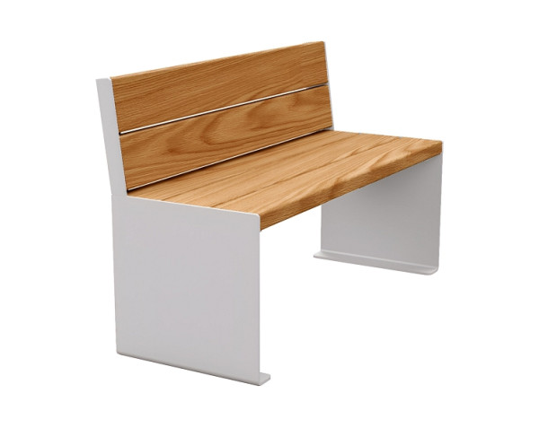 Procity Sitzbank Kube, 1200 mm, Mit Rückenlehne Stahl & Holz Ohne Armlehnen, helle Eiche/RAL 7044, 306380.7044.CHEC