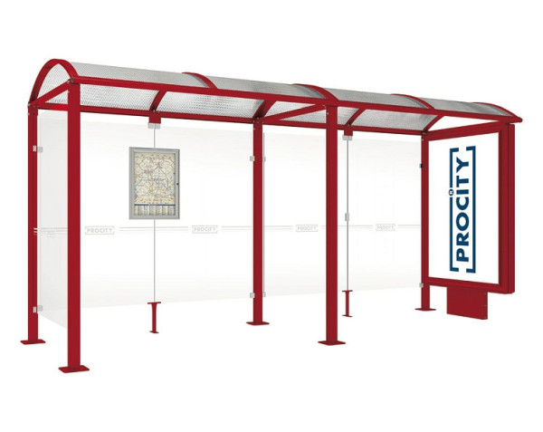Procity Wartehalle Vierkantrohr - 1 Leuchtkasten Auf Mittelfuß & 1 Seitenverkleidung, Farbe RAL 3004, 529359.3004