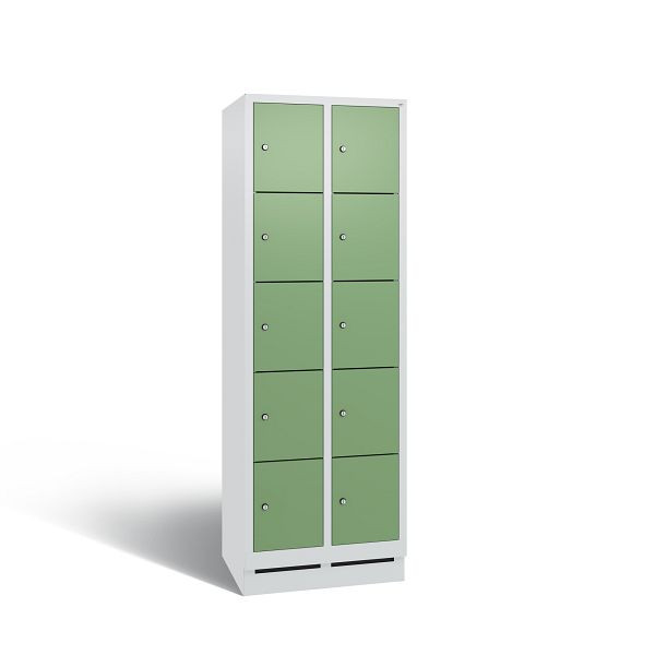 C+P Schließfachschrank Evolo, 10 Fächer, H1800xB610xT500 mm, Grau/Resedagrün, 48020-205 S10269