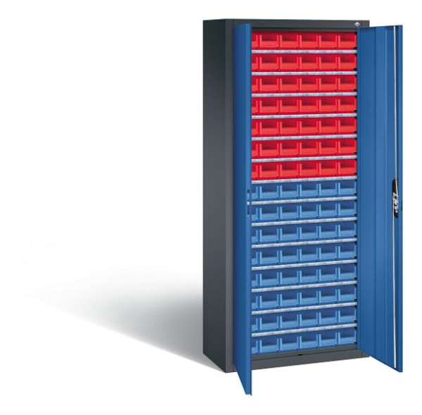 C+P Magazinschrank Serie 13, H1690xB700xT300mm, Farbe: Schwarzgrau / Enzianblau, Muldengriff, 133413-25 S10096