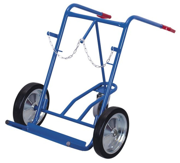 VARIOfit Stahlflaschenkarre für 2 Flaschen a 40 - 50 Ltr., inkl. 1 Stück Stütz-Lenkrolle, RAL 5010 enzianblau, Radsatz: Vollgummibereifung, fk-1302
