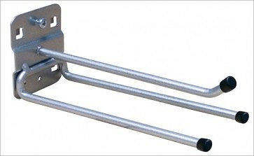 ADB Werkzeughalter, 3-fach, oben 45° gewinkelt, unteres Hakenende gerade, passend für Eurolochung (10x10mm / 38x38mm), Ø: 6mm, Farbe: alu, RAL 9006, 23153