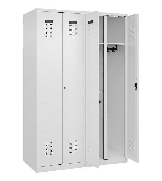 C+P Schwarz-Weiß-Spind Evolo PLUS, 4 Abteile, 1850x1200x500mm, 9016/9016, Zylinderschloss, 049002-40 S10047