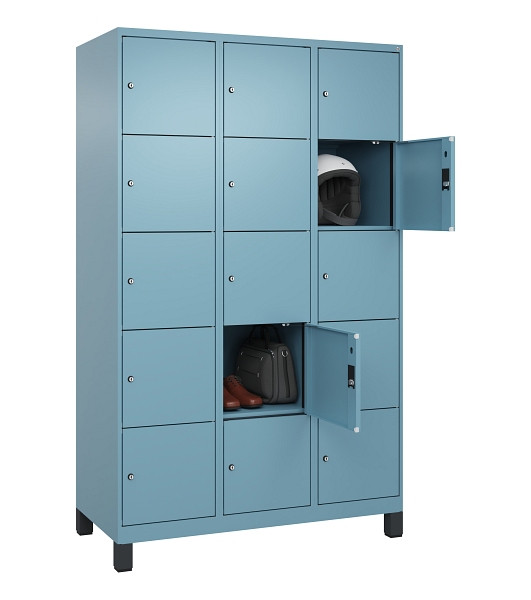 C+P Schließfachschrank Evolo PLUS, mit Füßen, 15 Fächer, 1950x1200x500mm, 0010/2406015 RDS Architekturblau, 049010-325 S10021