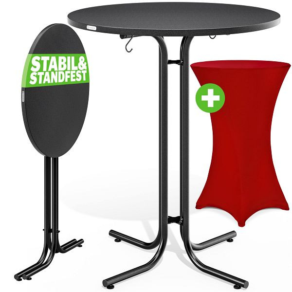 casaria Stehtisch Grau 110x80cm + Stehtischhusse Bordeaux Ø80cm, 997476