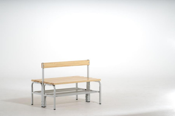SYPRO Doppel-Sitzbank mit Rückenlehne (Typ G+R) 101 mit Schuhrost, Stahl/ Holz, lichtgrau, 1314462